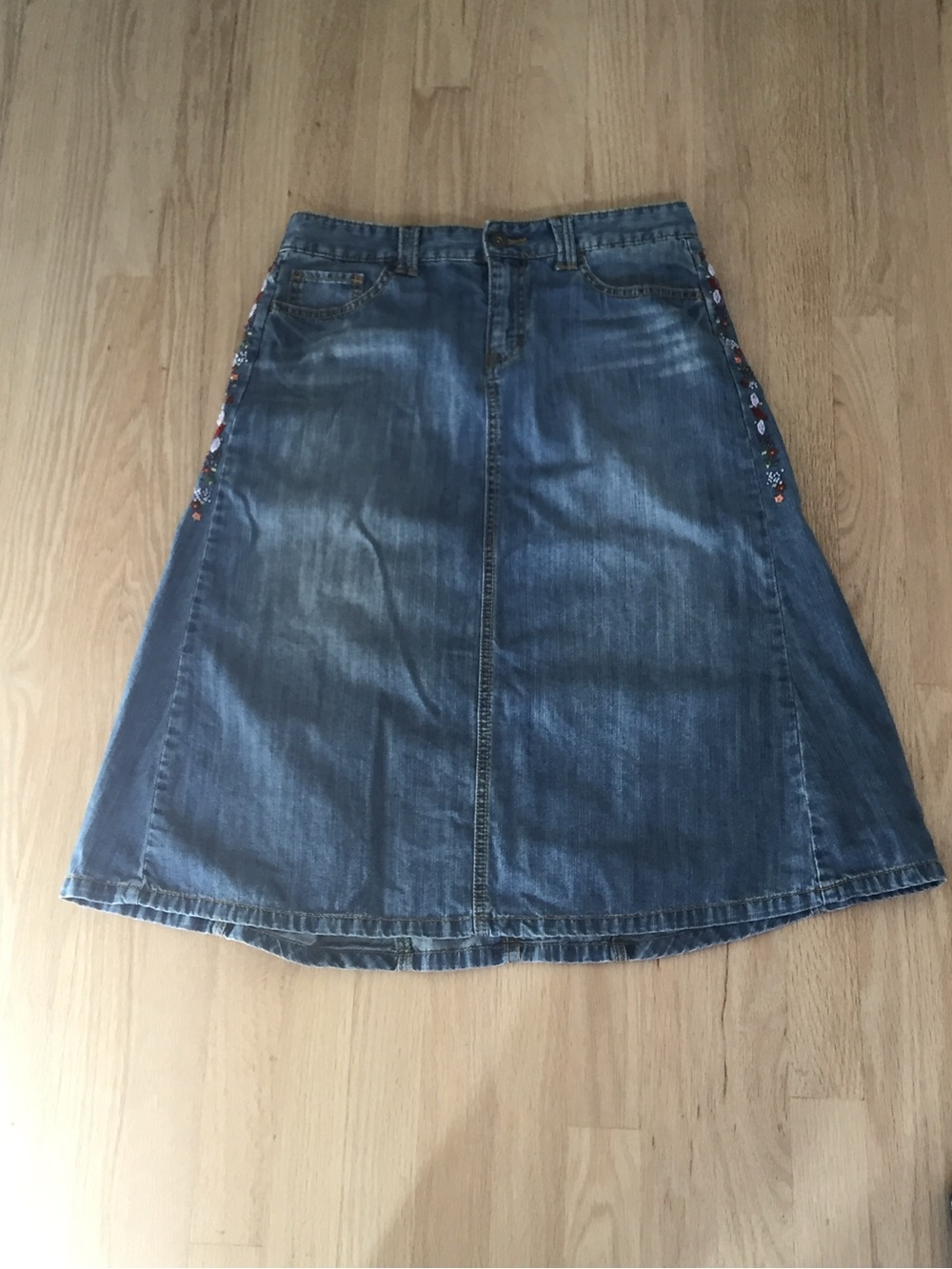 VTG Tommy Hilfiger Embroidered Denim Midi Skirt 6